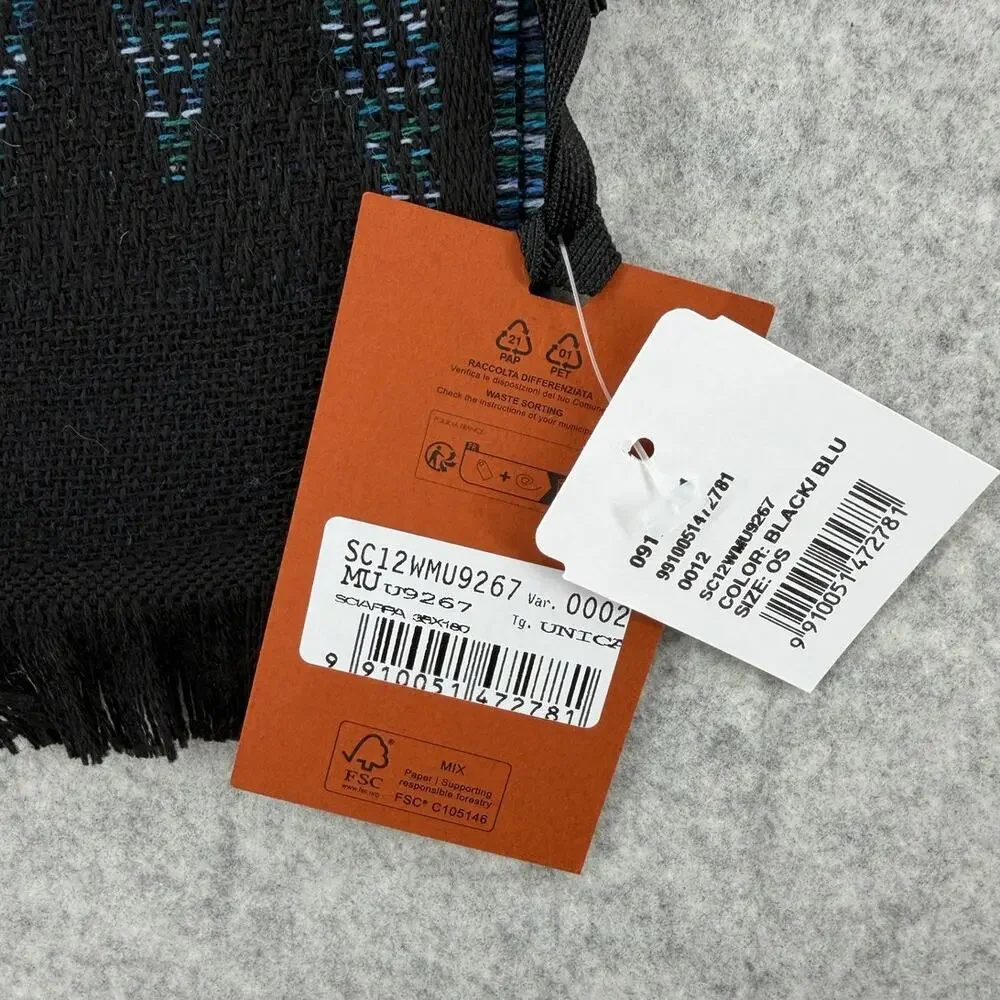 NWT Missoni Unisex Black & Blue Chevron Classic Scarf One Size
